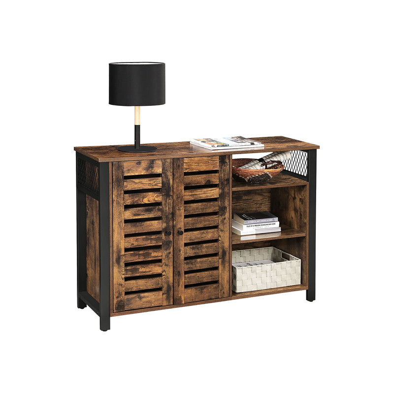 Cabinet de Depozitare, Bufet cu 2 Usi, Rafturi Reglabile, pentru Dining Room, Camera de Zi, Bucatarie, 110 x 33 x 75 cm, Stil Industrial, Maro Rustic si Negru, VASAGLE