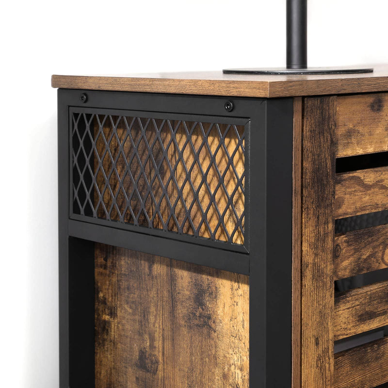 Cabinet de Depozitare, Bufet cu 2 Usi, Rafturi Reglabile, pentru Dining Room, Camera de Zi, Bucatarie, 110 x 33 x 75 cm, Stil Industrial, Maro Rustic si Negru, VASAGLE