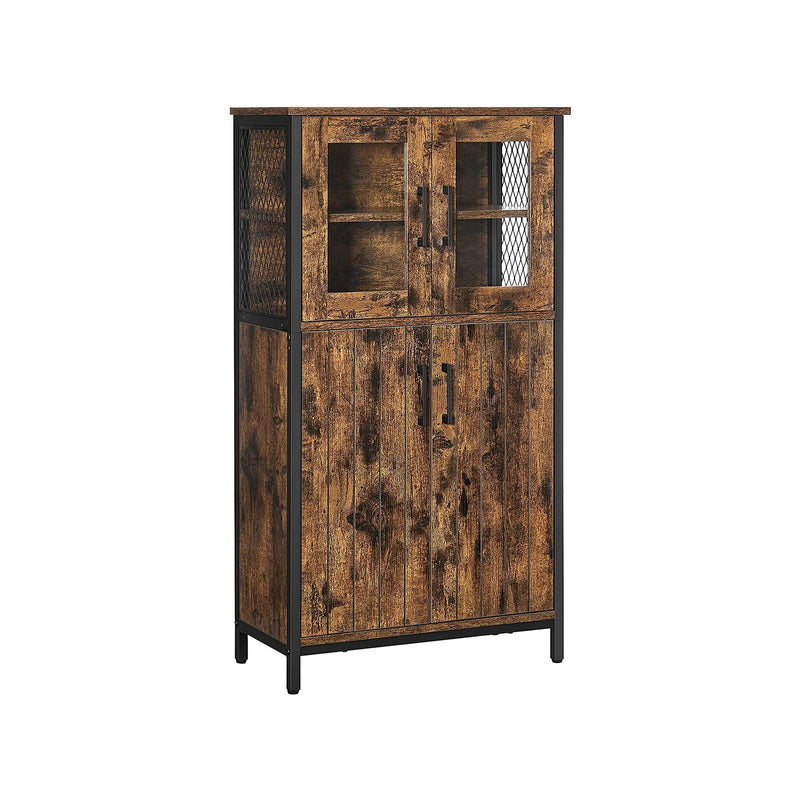 Cabinet de Depozitare Polifunctional, Cuier, Bufet, Raft Reglabil, Cabinet de Baie, Cadru din Otel, pentru Bucatarie, Camera de Zi, Stil Industrial, Maro Rustic si Negru, VASAGLE