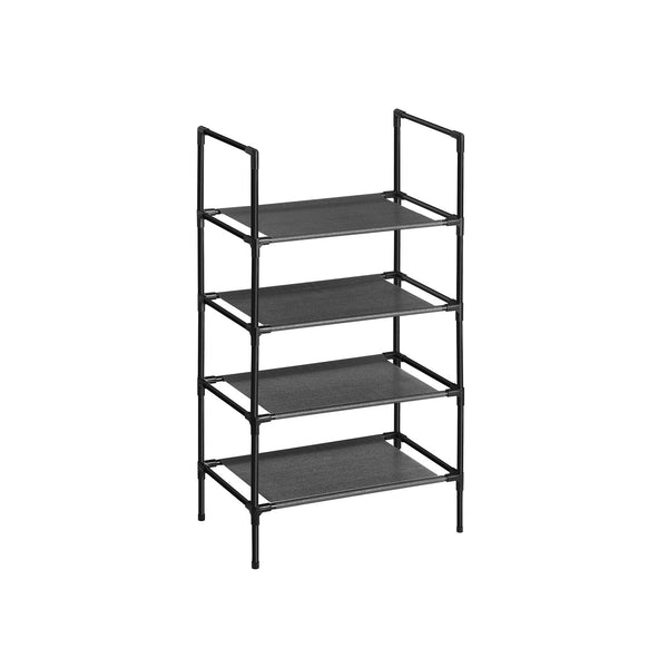 Suport pentru Pantofi cu 4 Etaje, Organizator pentru Pantofi cu Structura din Metal, Strat din Material Netesut, pentru Hol, Dormitor, Sufragerie, 45 x 28 x 80 cm, Negru SONGMICS