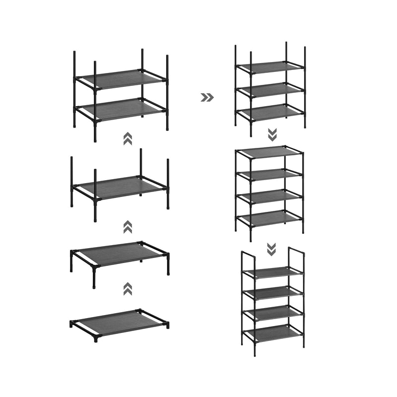 Suport pentru Pantofi cu 4 Etaje, Organizator pentru Pantofi cu Structura din Metal, Strat din Material Netesut, pentru Hol, Dormitor, Sufragerie, 45 x 28 x 80 cm, Negru SONGMICS