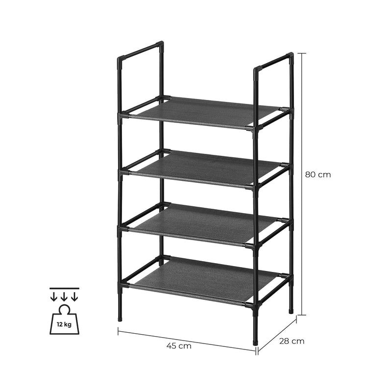 Suport pentru Pantofi cu 4 Etaje, Organizator pentru Pantofi cu Structura din Metal, Strat din Material Netesut, pentru Hol, Dormitor, Sufragerie, 45 x 28 x 80 cm, Negru SONGMICS