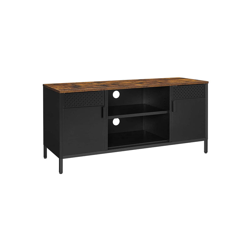 Stand TV, Cabinet TV, Masa TV cu 3 Rafturi Ajustabile, pentru Televizoare de pana la 55 de Inch, pentru Camera de Zi, Dormitor, Maro Rustic si Negru SONGMICS