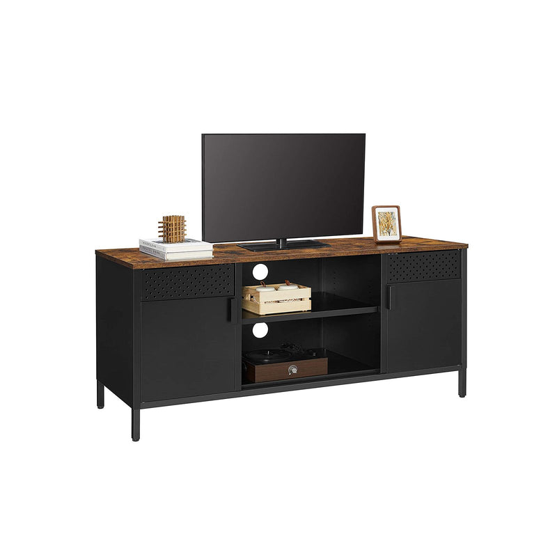 Stand TV, Cabinet TV, Masa TV cu 3 Rafturi Ajustabile, pentru Televizoare de pana la 55 de Inch, pentru Camera de Zi, Dormitor, Maro Rustic si Negru SONGMICS