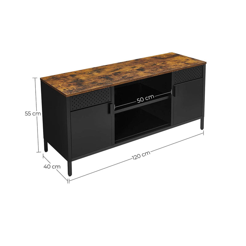 Stand TV, Cabinet TV, Masa TV cu 3 Rafturi Ajustabile, pentru Televizoare de pana la 55 de Inch, pentru Camera de Zi, Dormitor, Maro Rustic si Negru SONGMICS