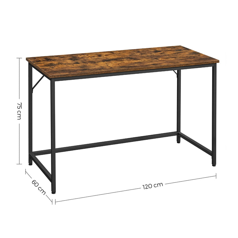 Birou calculator, pentru dormitor, studiu, design industrial, cadru din otel, maro rustic - negru, 120 x 60 x 75 cm, Vasagle