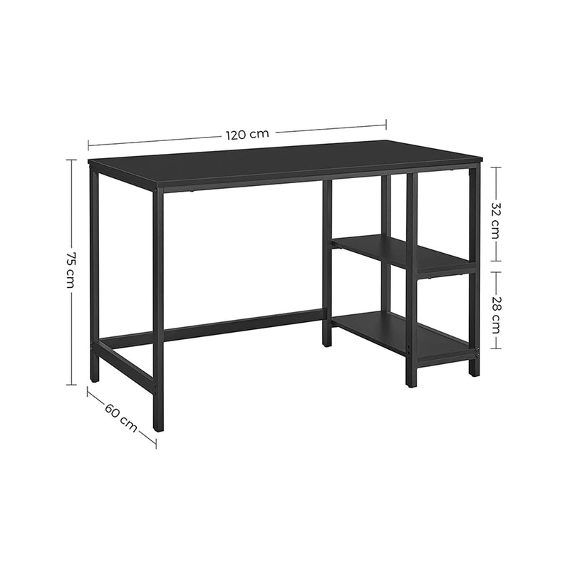 Birou calculator, cu 2 rafturi pe stanga sau dreapta, cadru de otel, design industrial, negru, 120 x 60 x 75 cm, Vasagle