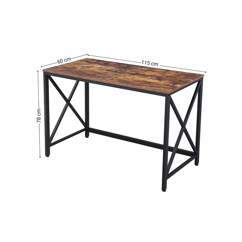 Birou de calculator din lemn cu cadru metalic , stil industrial, maro rustic - negru, 60 x 115 x 78 cm, Vasagle