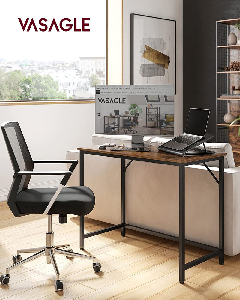 Birou pentru calculator, birou de scris, masa de birou mica, 50 x 100 x 75 cm, studiu, birou la domiciliu, asamblare simpla, otel, design industrial, maro rustic si negru, VASAGLE