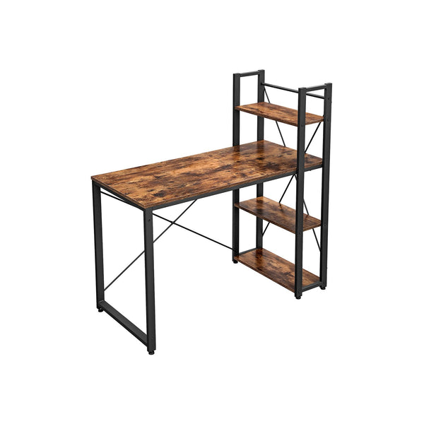 Birou calculator, cu 3 rafturi asamblare stanga sau dreapta, stabil, stil industrial, maro rustic - negru, 120  x 76 x 56 cm, Vasagle