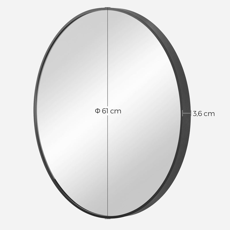 Oglinza Rotunda pe Perete, Oglinza pentru Baie, Diametru 61 cm, Rama Metalica pentru Sufragerie, Dormitor, Baie, Hol, Negru SONGMICS