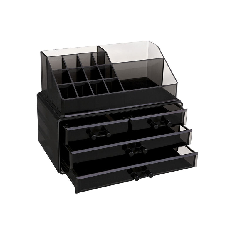 Organizator de Machiaj din Acrilic, Cutie de Depozitare pentru Machiaj, Caz de Afisare Cosmetic, cu 4 Sertare, pentru Pensule, Palete, Rujuri, Oja, Cadou, Negru SONGMICS