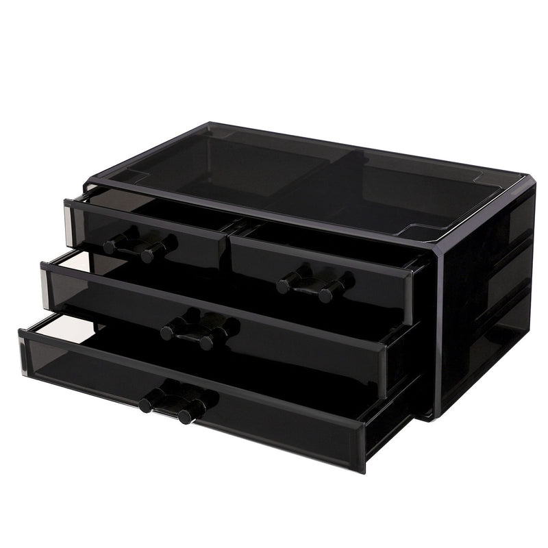 Organizator de Machiaj din Acrilic, Cutie de Depozitare pentru Machiaj, Caz de Afisare Cosmetic, cu 4 Sertare, pentru Pensule, Palete, Rujuri, Oja, Cadou, Negru SONGMICS