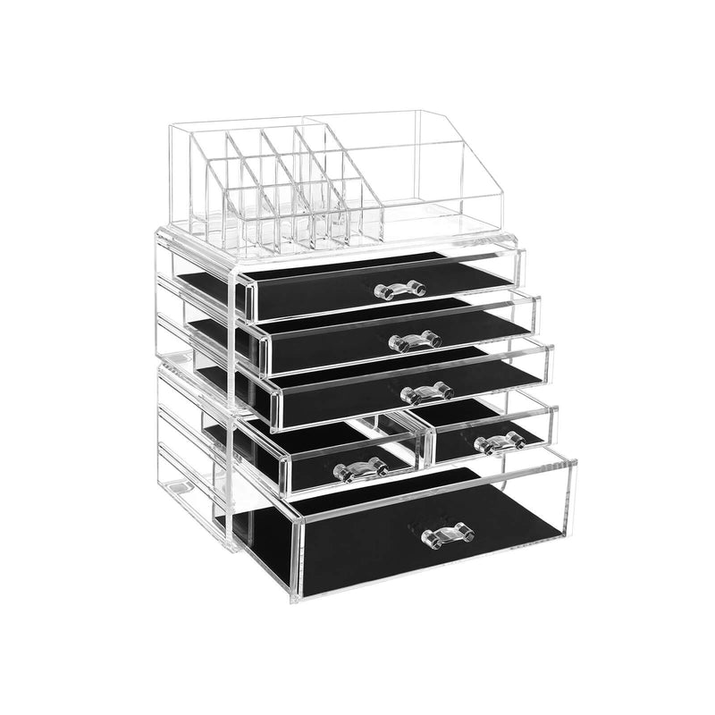 Organizator Mare din Acrilic Transparent pentru Machiaj, Cutie pentru Cosmetice cu 6 Sertare, pentru Palete, Pensule, Fonduri de Ten, Rujuri, Oje, Agrafe de Par, Cadou Minunat pentru Cei Dragi SONGMICS