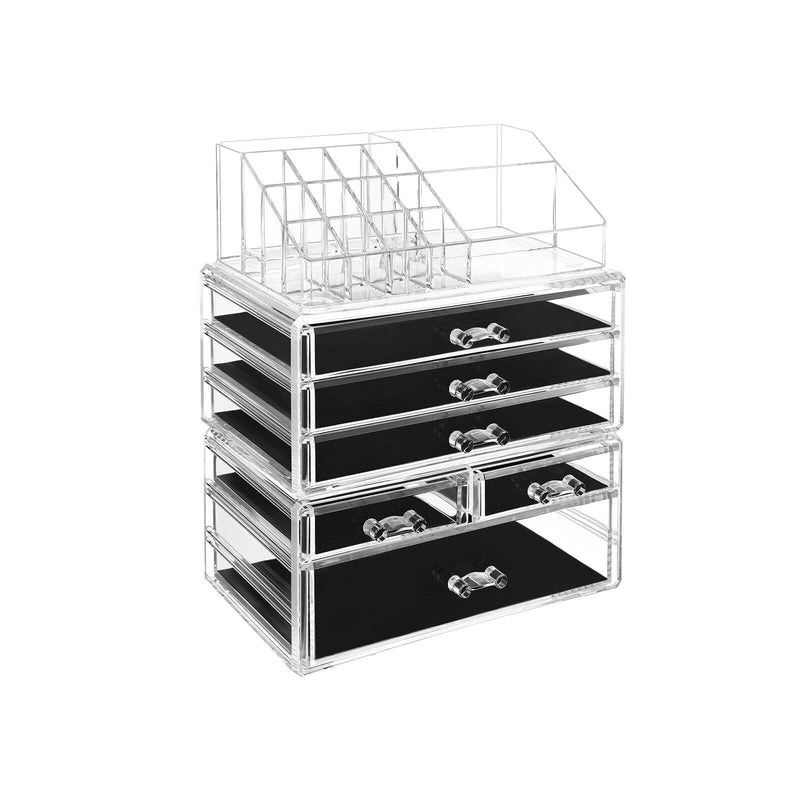 Organizator Mare din Acrilic Transparent pentru Machiaj, Cutie pentru Cosmetice cu 6 Sertare, pentru Palete, Pensule, Fonduri de Ten, Rujuri, Oje, Agrafe de Par, Cadou Minunat pentru Cei Dragi SONGMICS