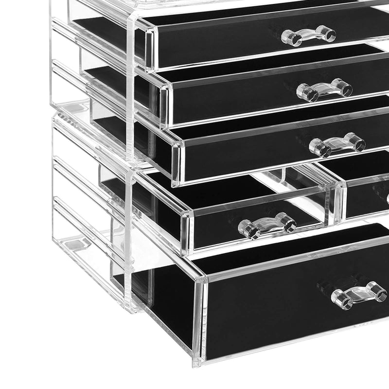 Organizator Mare din Acrilic Transparent pentru Machiaj, Cutie pentru Cosmetice cu 6 Sertare, pentru Palete, Pensule, Fonduri de Ten, Rujuri, Oje, Agrafe de Par, Cadou Minunat pentru Cei Dragi SONGMICS