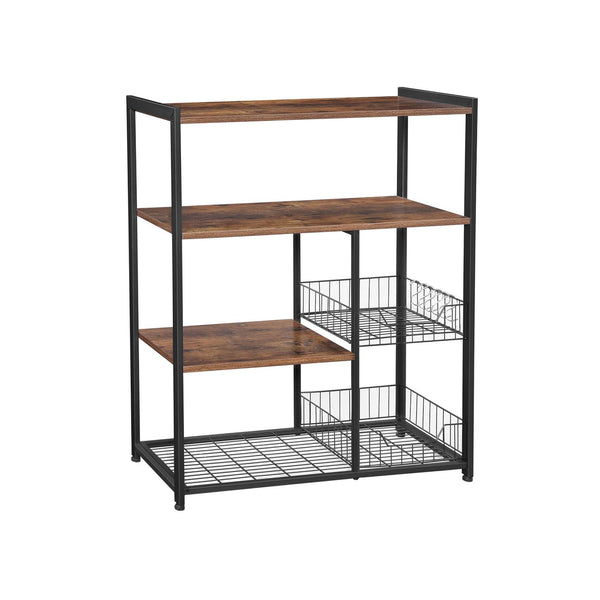 Rack de Bucatar , Insula de Bucatarie cu 2 Cosuri Metalice, Polite si Carlige, 80 x 35 x 95 cm, Stil Industrial, Maro Rustic, VASAGLE