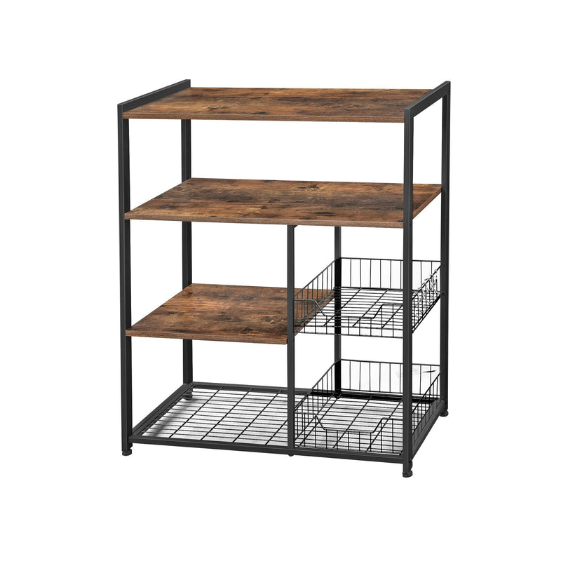 Rack de Bucatar , Insula de Bucatarie cu 2 Cosuri Metalice, Polite si Carlige, 80 x 35 x 95 cm, Stil Industrial, Maro Rustic, VASAGLE