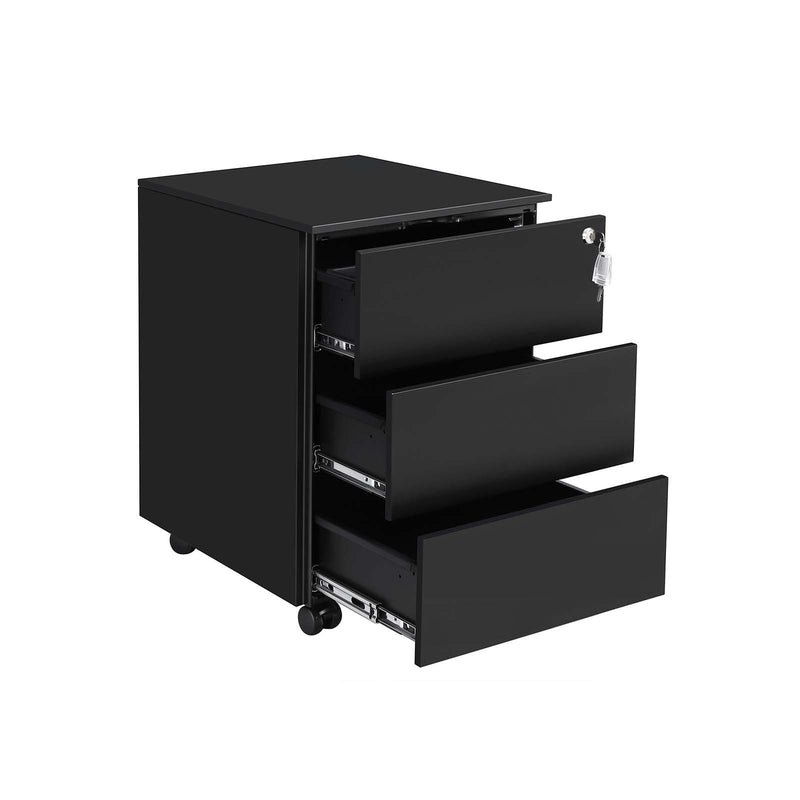 Cabinet de Fisiere Mobil , cu Blocare, cu 3 Sertare, pentru Documente, Materiale de Papetarie, Pre-Asamblat, pentru Birou, Birou la Domiciliu, 39 x 45 x 55 cm (L x l x i), Negru Mat SONGMICS