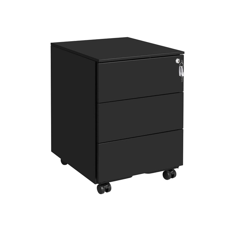 Cabinet de Fisiere Mobil , cu Blocare, cu 3 Sertare, pentru Documente, Materiale de Papetarie, Pre-Asamblat, pentru Birou, Birou la Domiciliu, 39 x 45 x 55 cm (L x l x i), Negru Mat SONGMICS