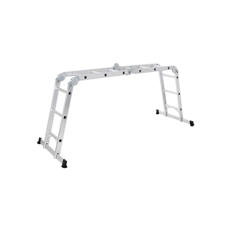 Scara de 3.5 metri, Scara multifunctionala din aluminiu cu 2 placi metalice si 12 trepte, Articulata, Suporta pana la 150 kg, Argintie, SONGMICS