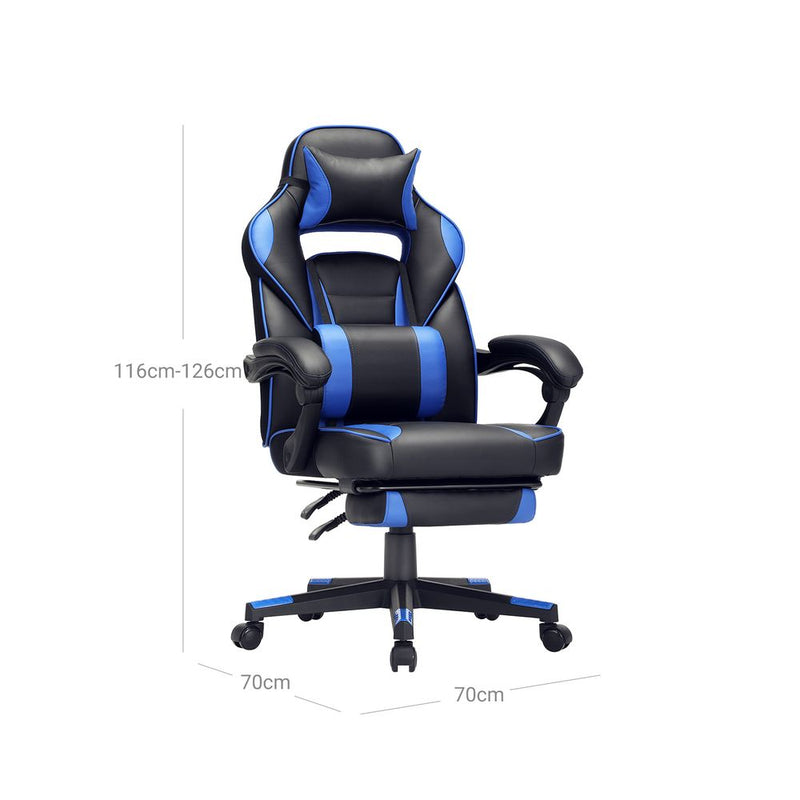 Scaun gaming Songmics cu tetiera si suport pentru picioare, negru/ albastru