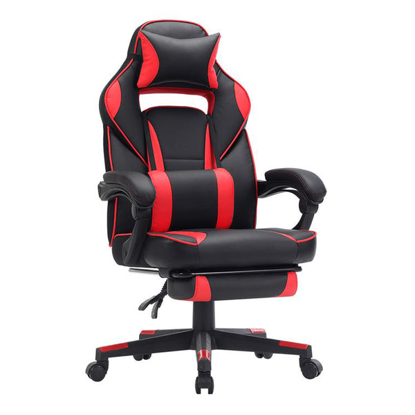 Scaun gaming Songmics Cool cu tetiera si suport de picioare negru/ rosu