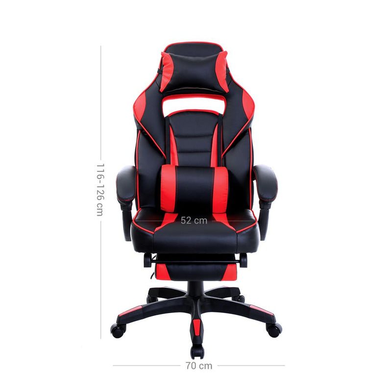 Scaun gaming Songmics Cool cu tetiera si suport de picioare negru/ rosu