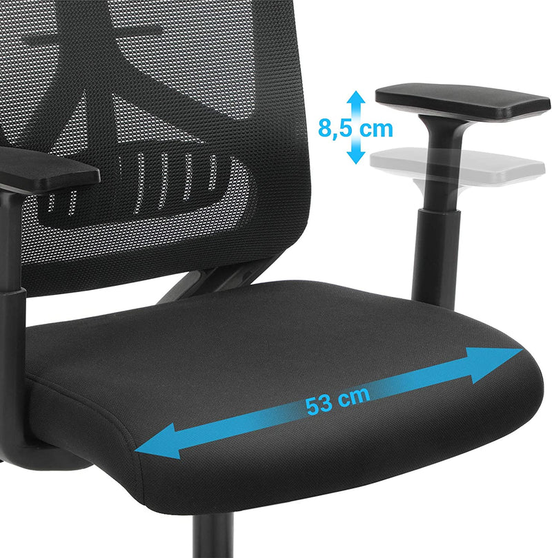 Scaun de Birou Ergonomic cu Suport pentru Spate, Scaun de Calculator Rotativ cu Suport Reglabil pentru Cap si Brate, Functie de Leganare si Ajustare a inaltimii, Negru SONGMICS