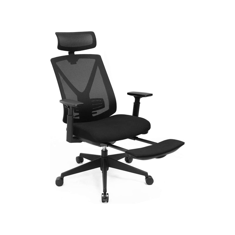 Scaun de birou ergonomic cu suport pentru picioare, Scaun pentru birou cu suport lombar, Suport reglabil pentru cap si brate, Ajustare in inaltime si Functie de leganare, Capacitate maxima de incarcare 150 kg, Negru SONGMICS