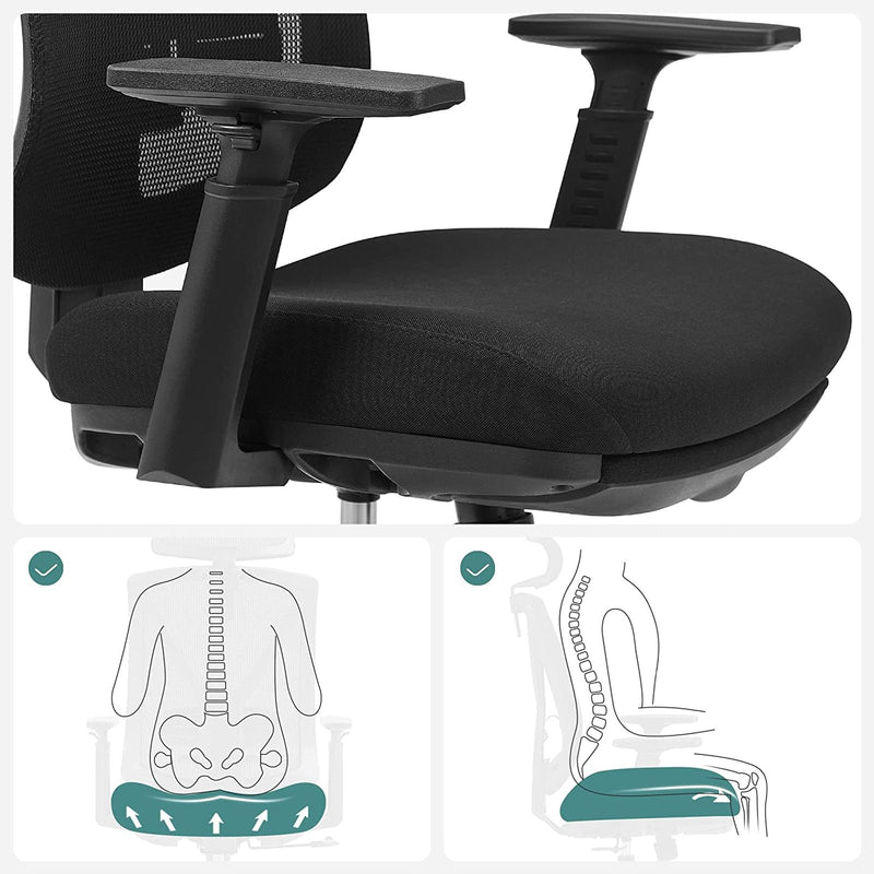 Scaun de birou ergonomic cu suport pentru picioare, Scaun pentru birou cu suport lombar, Suport reglabil pentru cap si brate, Ajustare in inaltime si Functie de leganare, Capacitate maxima de incarcare 150 kg, Negru SONGMICS