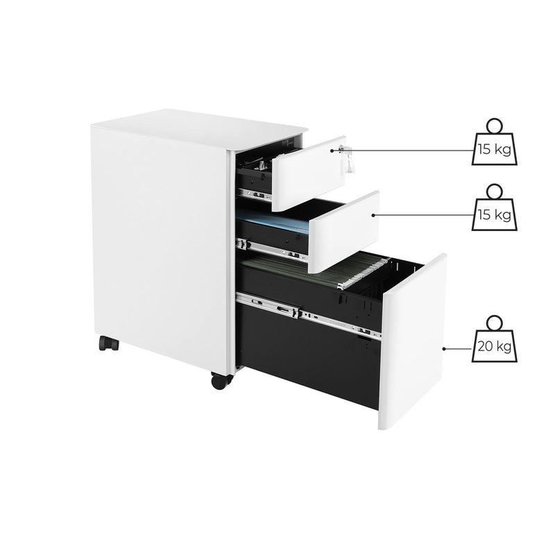 Cabinet de Fisiere Mobil , Cabinet de Birou cu Roti si inchidere, pentru Documente de Tip A4, Legal, si Scrisori, cu Suporturi pentru Fisiere Suspendate, Alb, 30x46x59.2cm, SONGMICS