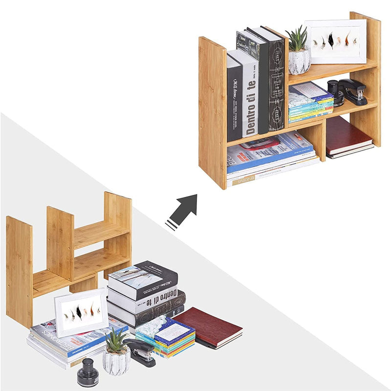 Organizator de Birou, 3 Module Adaptable, Suport pentru Masa DIY Compact, Mica Biblioteca Decorativa pentru Birou, Bucatarie, Baie, Bambus Natural SONGMICS