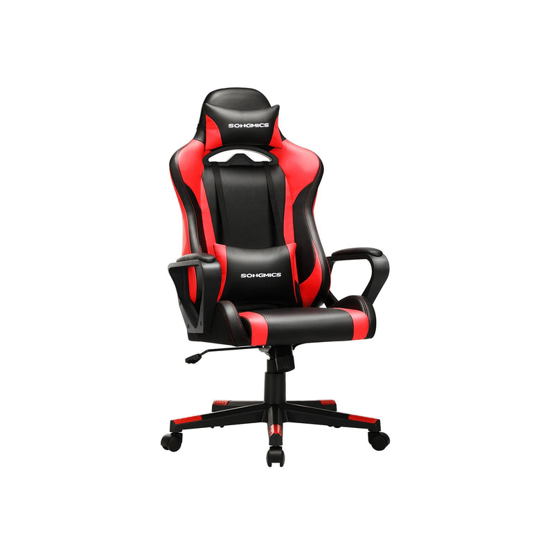 Scaun de Gaming, Scaun de Calculator, Scaun de Birou, Tetiera Detasabila, Perna Lombara, Reglabil pe inaltime, Functie de Leganare, Capacitate Maxima de 150 kg, Ergonomic, Negru/Rosu SONGMICS