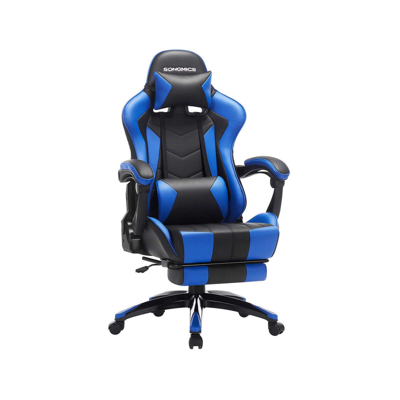 Scaun de Gaming, Scaun de Birou Ergonomic, Scaun de Birou, Suport Extensibil pentru Picior, Unghi de inclinare 90°-135°, Capacitate Maxima de 150 kg, Negru/Albastru SONGMICS