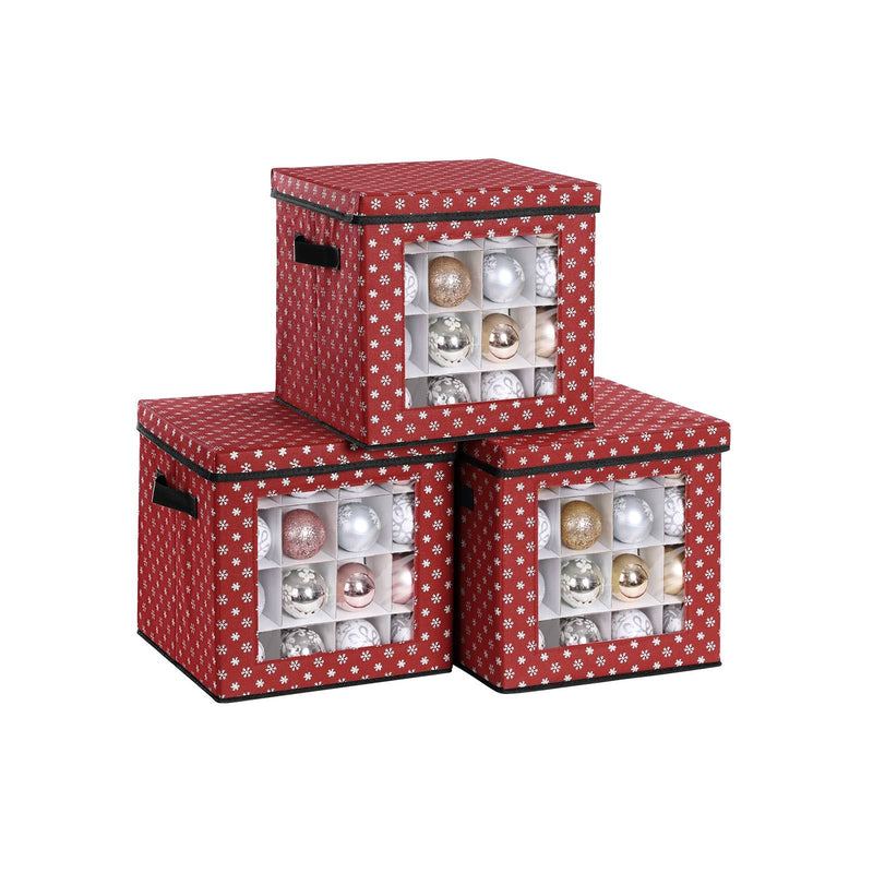 Cutii de depozitare pentru globuri de Craciun, set de 3 cuburi de depozitare pentru decoratiuni de Craciun, 64 de locuri pentru cutii, despartitoare modulare, 30,5 x 30,5 x 30,5 cm, rosu SONGMICS