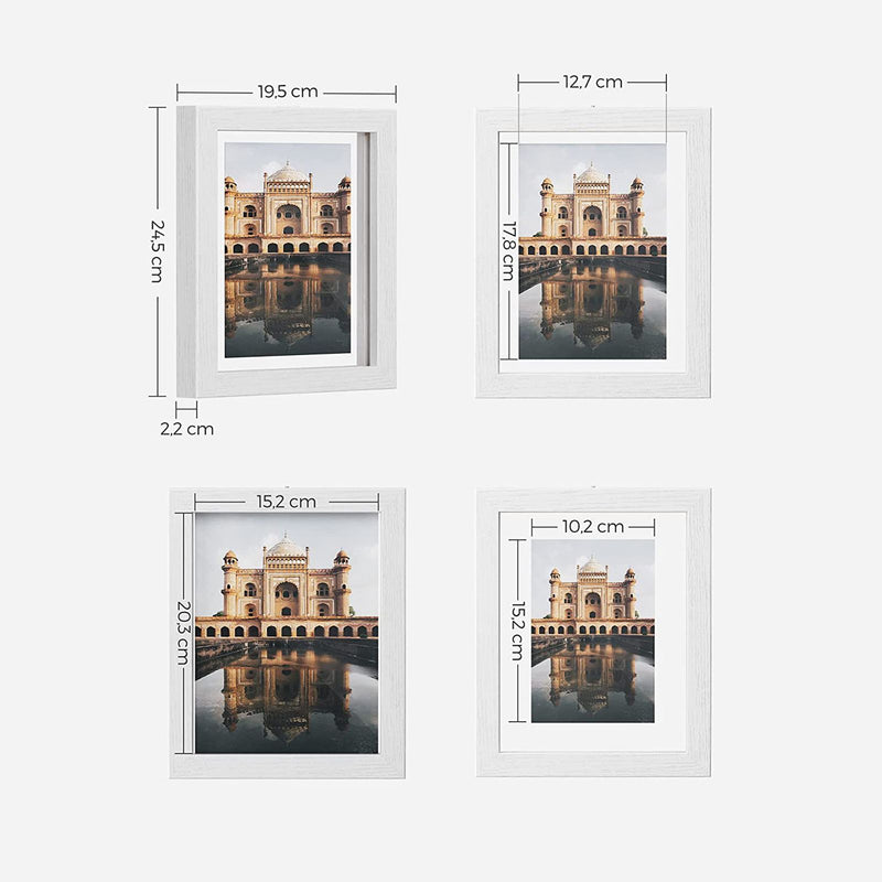 Set de 3 Rame Foto pentru Poze de 10 x 15 cm (4 x 6 inch), 13 x 18 cm (5 x 7 inch), 15 x 20 cm (6 x 8 inch), Albe SONGMICS