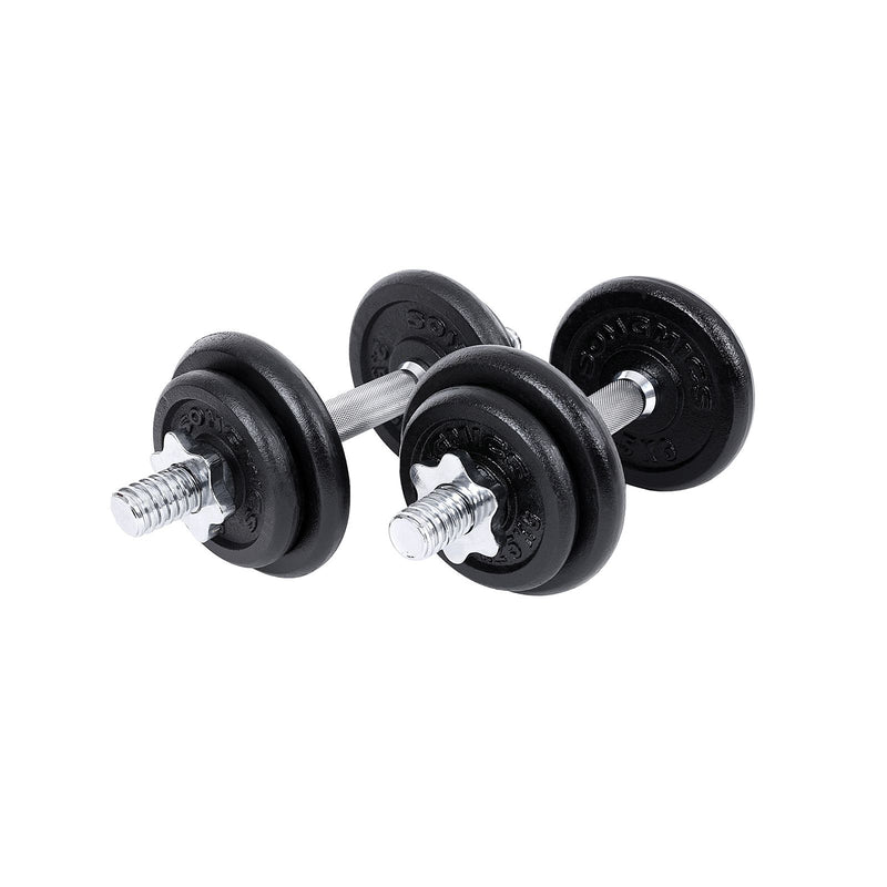 Set de 2 gantere din fonta , 2 x 20 kg placi de greutate, reglabile pentru barbati si femei, antrenament de fitness, ridicarea greutatilor, sala de sport la domiciliu, negre SONGMICS