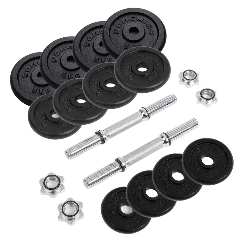 Set de 2 gantere din fonta , 2 x 20 kg placi de greutate, reglabile pentru barbati si femei, antrenament de fitness, ridicarea greutatilor, sala de sport la domiciliu, negre SONGMICS