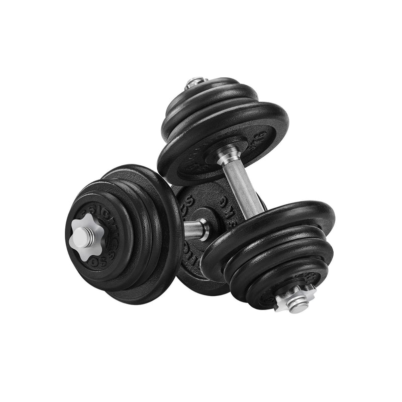 Set de 2 gantere din fonta , 2 x 25 kg placi de greutate, reglabile pentru barbati si femei, antrenament de fitness, ridicarea greutatilor, sala de sport la domiciliu, negre SONGMICS