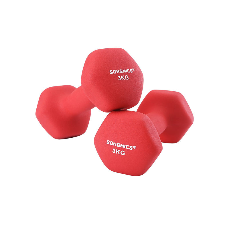 Set de 2 gantere , 2 x 3 kg, gantere nealunecatoare din neopren cu finisaj mat, antrenament acasa, exercitii de fitness, rosu SONGMICS