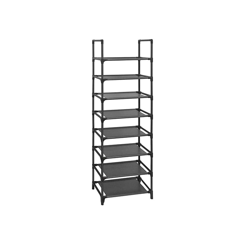 Suport pentru Pantofi cu 8 Etaje, Raft pentru Pantofi, Organizator pentru Pantofi, Economisire de Spatiu, 28 x 46 x 145 cm, Structura din Metal, Rafturi din tesatura netesuta, pentru Hol, Dormitor, Negru SONGMICS