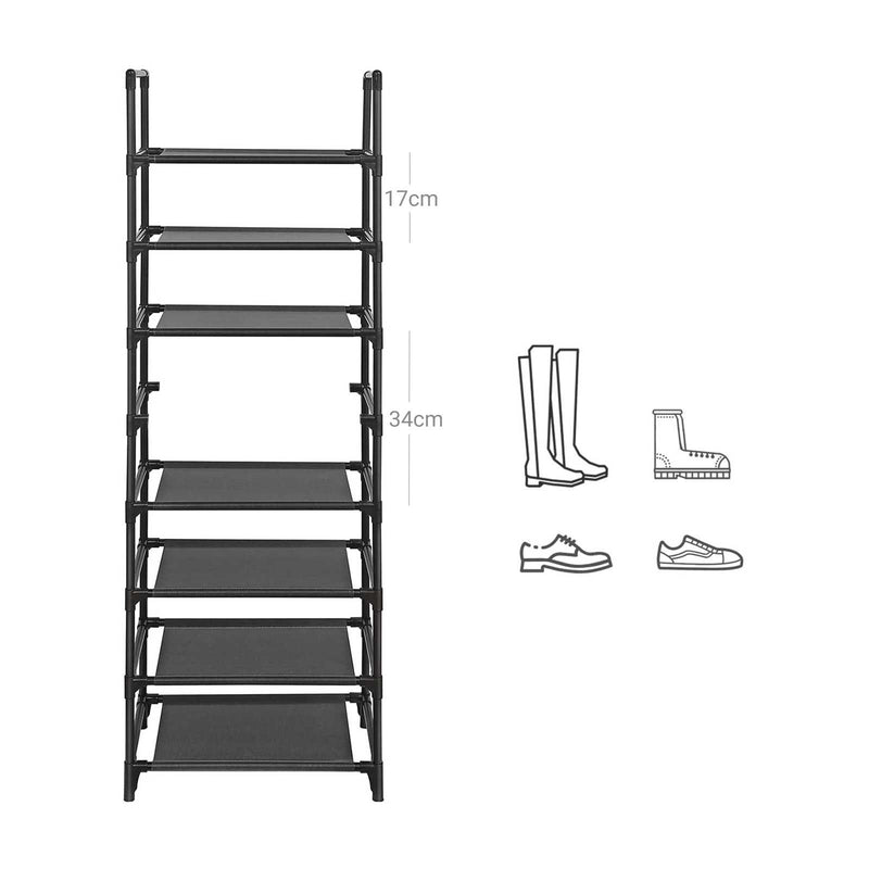 Suport pentru Pantofi cu 8 Etaje, Raft pentru Pantofi, Organizator pentru Pantofi, Economisire de Spatiu, 28 x 46 x 145 cm, Structura din Metal, Rafturi din tesatura netesuta, pentru Hol, Dormitor, Negru SONGMICS