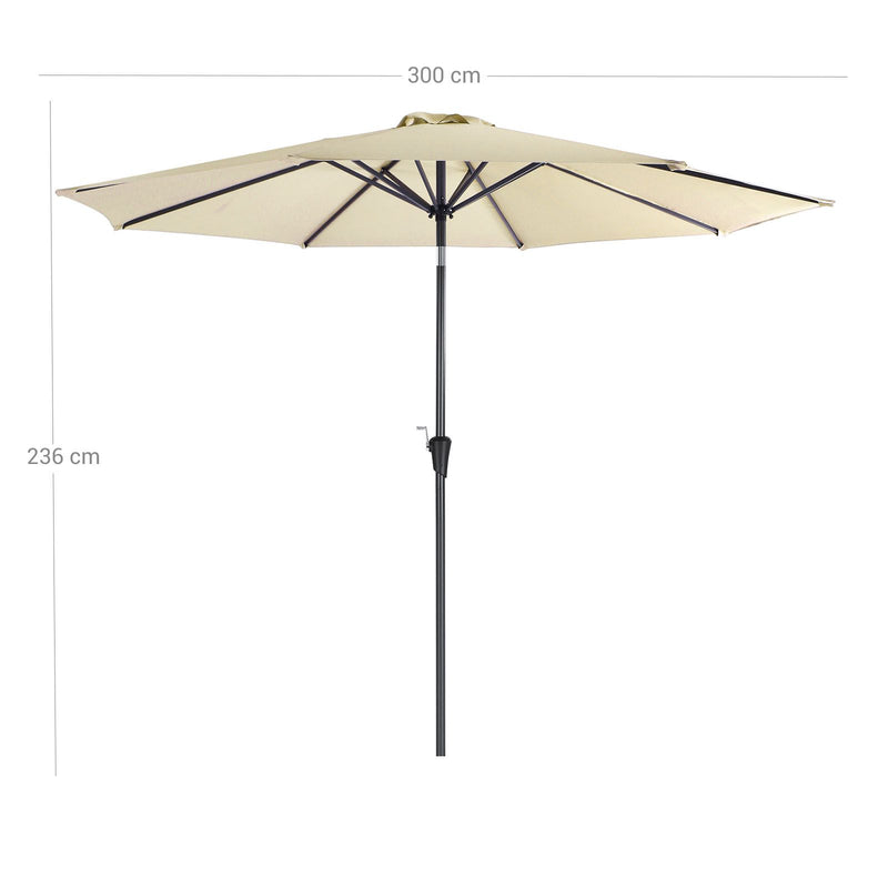 Umbrela de Gradina de 290 cm, Protectie UPF 50+, Parasolar de Soare, inclinare la 30° in 2 Directii, Manivela pentru Deschidere si inchidere, pentru Gradini in Aer Liber, Piscine, Balcoane, Terasa, Baza nu este Inclusa, Bej SONGMICS