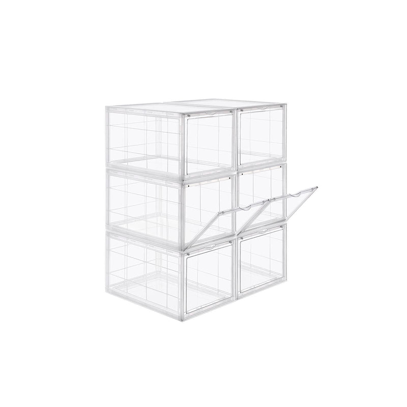 Cutie pentru Pantofi, Organizator de Pantofi Suprapunere, Stocare pentru Pantofi din Plastic cu Usa Transparenta, Usor de Asamblat, Set de 6, 28 x 36 x 22 cm, Potrivite pentru Marimea 45 UK, Transparente SONGMICS