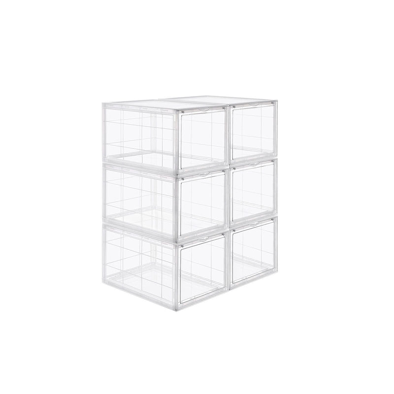 Cutie pentru Pantofi, Organizator de Pantofi Suprapunere, Stocare pentru Pantofi din Plastic cu Usa Transparenta, Usor de Asamblat, Set de 6, 28 x 36 x 22 cm, Potrivite pentru Marimea 45 UK, Transparente SONGMICS