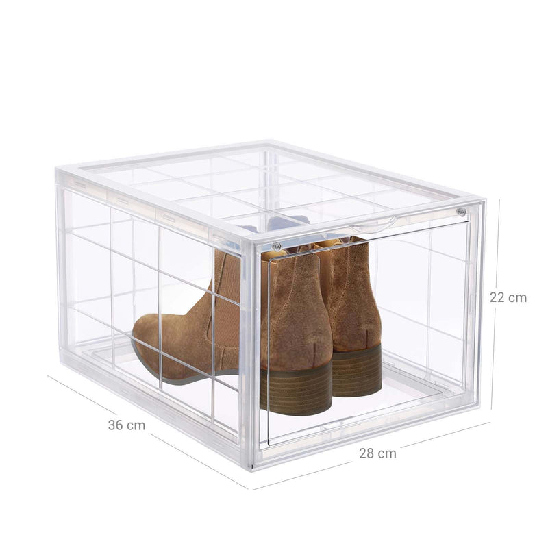 Cutie pentru Pantofi, Organizator de Pantofi Suprapunere, Stocare pentru Pantofi din Plastic cu Usa Transparenta, Usor de Asamblat, Set de 6, 28 x 36 x 22 cm, Potrivite pentru Marimea 45 UK, Transparente SONGMICS