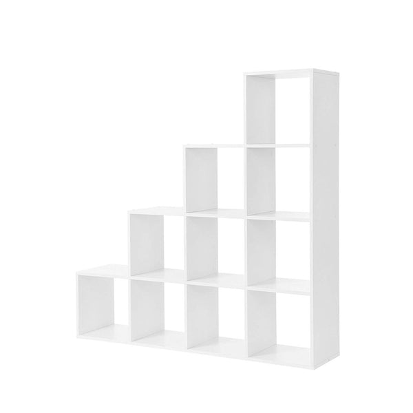 Raft biblioteca Vasagle in trepte cu 10 compartimente, alb 129.5 X 29 X 129.5 cm
