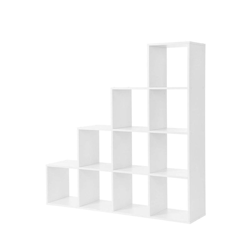 Raft biblioteca Vasagle in trepte cu 10 compartimente, alb 129.5 X 29 X 129.5 cm