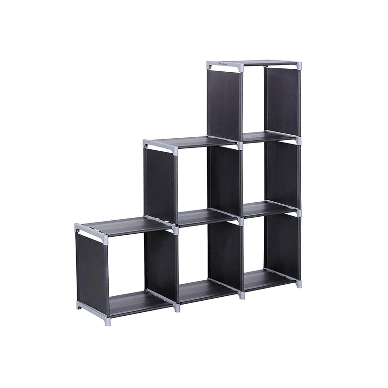 Raft cu 6 cuburi, Raft de depozitare DIY cu 6 cutii de depozitare, Organizator multifunctional cu design modular, Cadru din metal rezistent, Include ciocan din cauciuc, 105 x 30 x 105 cm, Negru LSN66BK SONGMICS